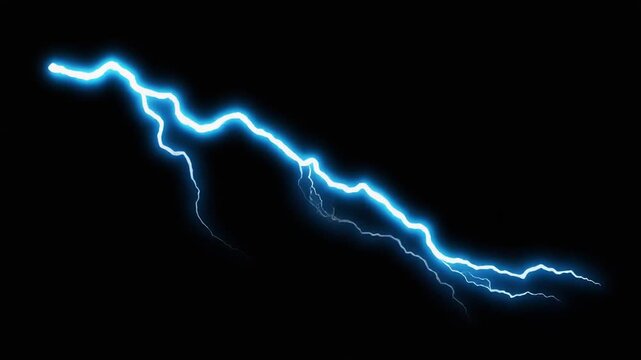 Electric blue lightning bolt striking in the dark