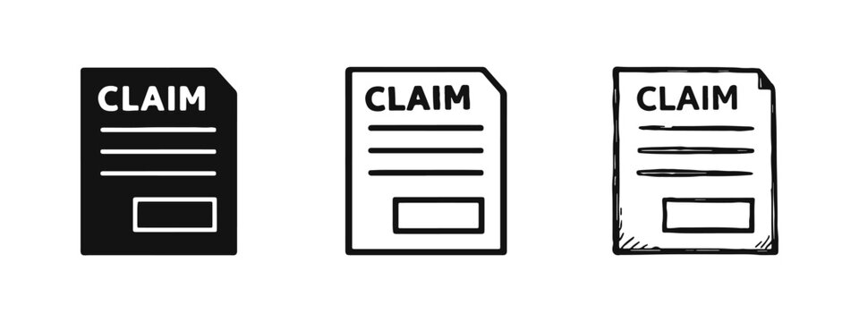 Claim Form Document Icon Set with Blank Box: Application and Official Report Symbols in Varied Styles