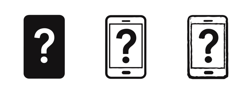 Smartphone with Question Mark Icon Set: Mobile Phone Support Query Symbols and Unknown Issues