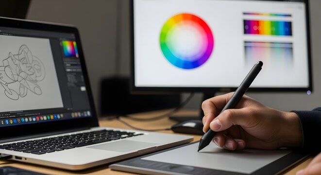 Graphic designer working on a digital art project