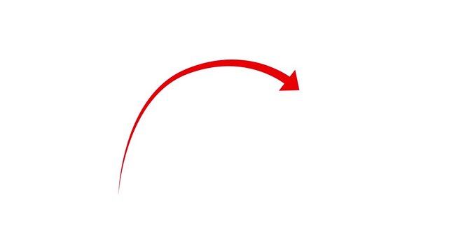 A simple red arrow curving from left to right across a white background