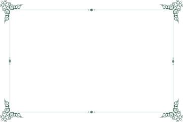 Fototapeta premium Vintage Frame Elegant Green Swirls Corner Ornament on White Background. Design print for greeting cards, wedding invitations, restaurant menu, royal certificates. Set 1628 