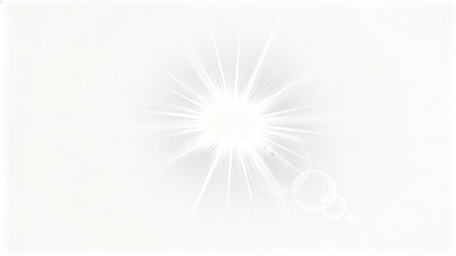 Bright White Sunburst Light Effect Abstract Lens Flare With Rays On Clean Background Glowing Starburst Shiny Sparkle Summer Sunshine Overexposed Flash Radiant Beam Explosion Of