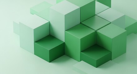Obraz premium Abstract green cubes arranged in a dynamic, geometric pattern on a light green surface