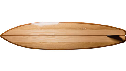Isolated elegant vintage wooden surfboard with natural wood grain and classic single fin design © Stefan