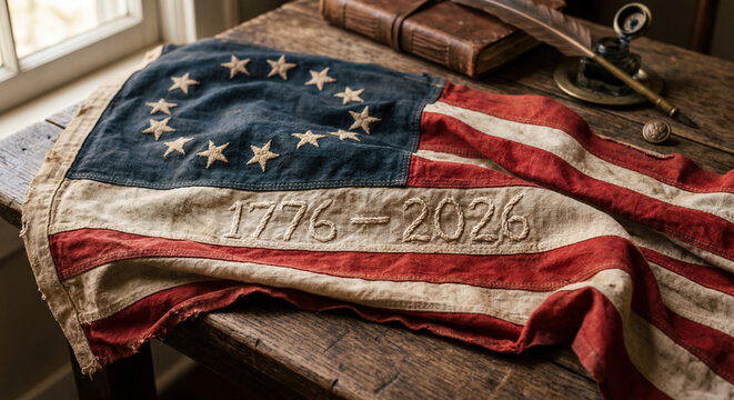 USA 250 vintage American flag with 1776 2026 embroidery
