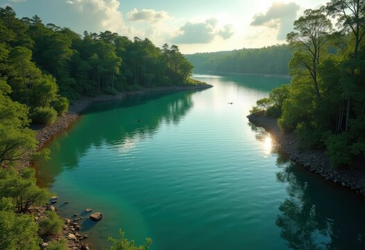 Curved Oxbow Lake Former River Channel Serpentine Shape Tranquil Body of Water