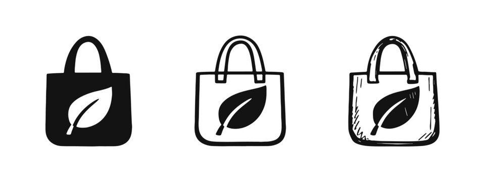 Environmentally friendly tote bag with a leaf icon set, symbolizing ecological shopping and reuse.