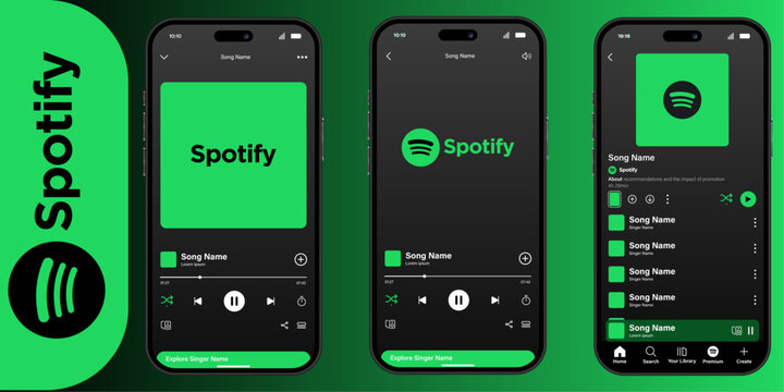 Modern Spotify music player mockup featuring vibrant gradient backgrounds, sleek glassmorphism effects, and stylish audio controls for professional mobile app UI/UX design presentations and portfolios