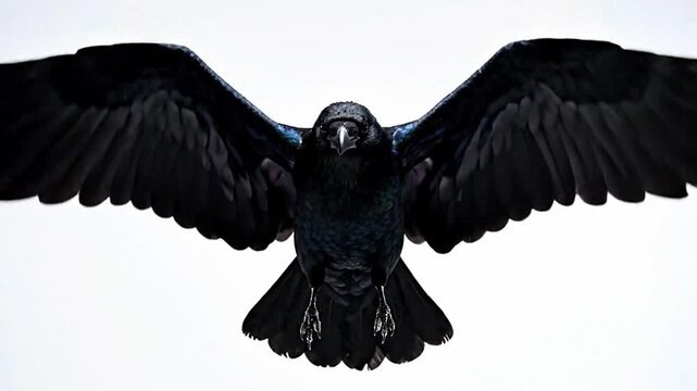 A majestic black crow with spread wings in powerful flight, a striking symbol of freedom, intelligence, and mystery. Ideal for nature, spirituality, wildlife, and minimalist design themes.