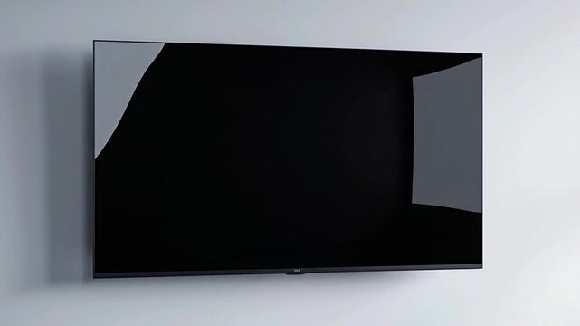 Modern blank smart TV screen on a clean white wall, ideal for digital signage, advertising, or home entertainment. Use as a versatile mock-up template for content display, marketing, and presentation.