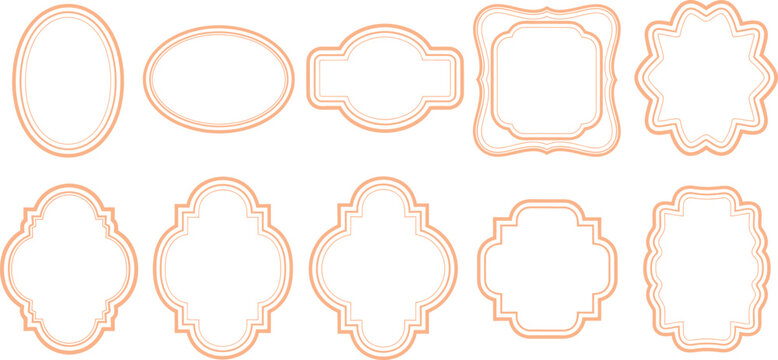 Vector set of diverse simple linear frames and labels. Decorative vintage-style outline design elements perfect for elegant logos, invitations, and social media post templates