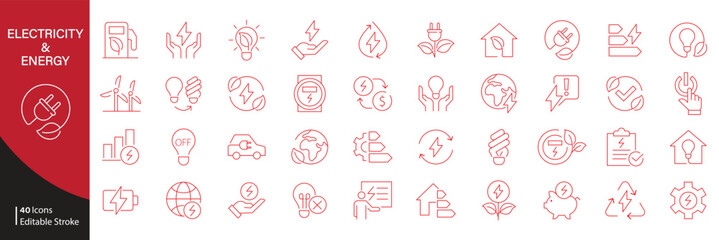 Naklejka premium Ecology icons set. Includes symbols of nature, environment, sustainability, recycling, renewable energy, conservation, and eco-friendly concepts. Editable stroke. Vector illustration. Outline icons