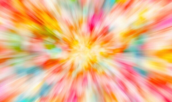 Fond abstrait color&eacute; avec un effet de flou de mouvement radial cr&eacute;ant une explosion de lumi&egrave;res vives et de teintes printani&egrave;res dynamiques.