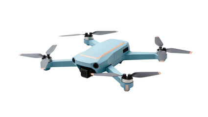 Isolated modern light blue compact drone for aerial photography and video recording