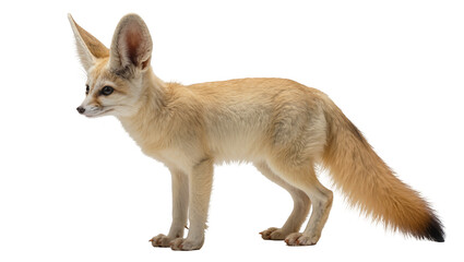 Obraz premium Isolated fennec fox standing in profile, a small desert canine with strikingly large ears