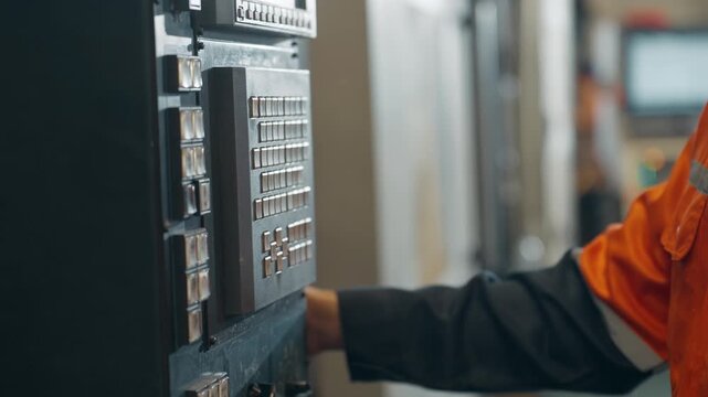 Precision Control: A factory worker expertly operates a complex control panel, demonstrating the intricacies of modern industrial processes and the hands-on precision required in manufacturing.