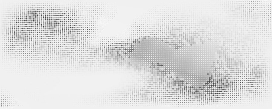 Grunge halftone gradient background. Faded grit noise texture. White and black sand wallpaper. Retro pixelated backdrop. Anime or manga style comic overlay. Vector graphic design textured template