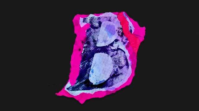 A drag and drop vibrant and brightly coloured typographic letter with alpha, in a torn creased up paper and card punk style that folds out in to place with worn aged effects and paper tears.
