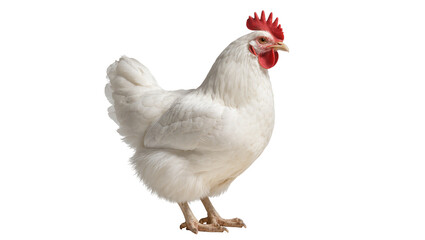 Isolated domestic white chicken hen standing profile, essential livestock farm animal © Julie