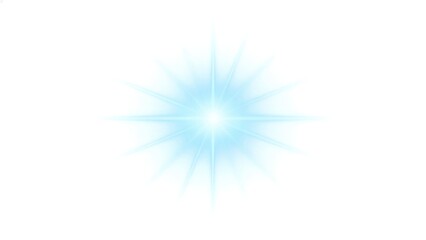Fototapeta premium Blue starburst light effect on white background glowing lens flare with sharp rays abstract shine for design bright spark radiant energy digital graphic element creative overlay