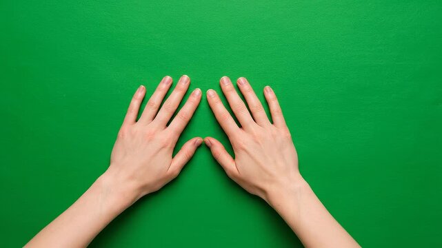 Two hands spread apart on green background