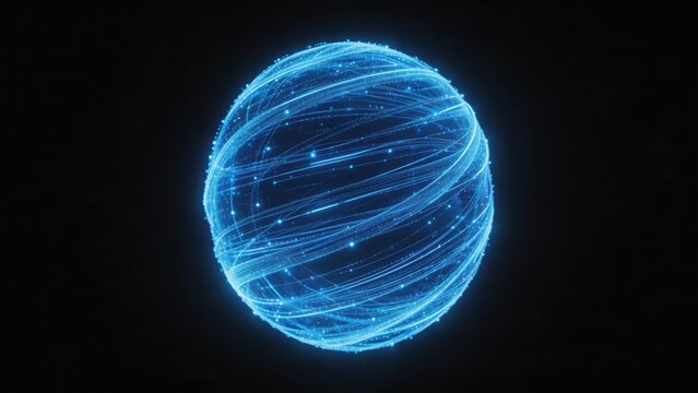 Futuristic blue digital sphere with glowing data lines abstract technology concept for global network cybersecurity artificial intelligence and virtual reality backgrounds