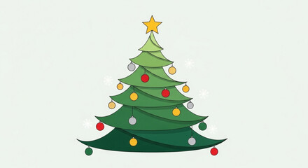 Obraz premium Decorated christmas tree with colorful ornaments and star on top festive holiday symbol