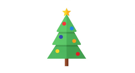 Fototapeta premium Colorful christmas tree with star and ornaments on white background festive holiday decoration