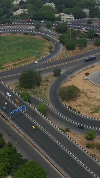 Vertical Aerial Shot of AIIMS Delhi and Ring Road Traffic New Delhi India