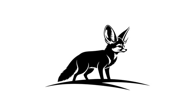 Black silhouette of a fennec fox isolated on a white background