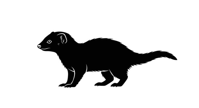 Silhouette of a black mongoose isolated on a white background