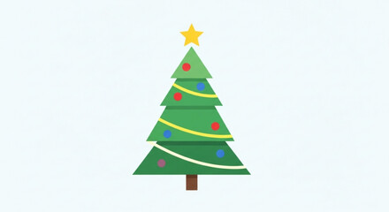 Fototapeta premium Decorated christmas tree with colorful ornaments and star on top festive holiday symbol