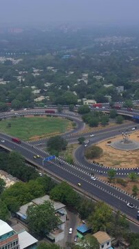 Vertical Aerial Shot of AIIMS Delhi and Ring Road Traffic New Delhi India
