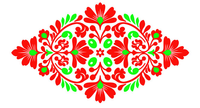 Red and Green Floral Folk Art Embroidery Pattern