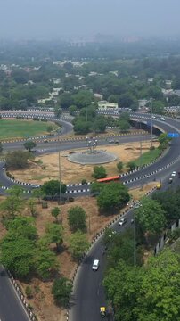 Vertical Aerial Shot of AIIMS Delhi and Ring Road Traffic New Delhi India