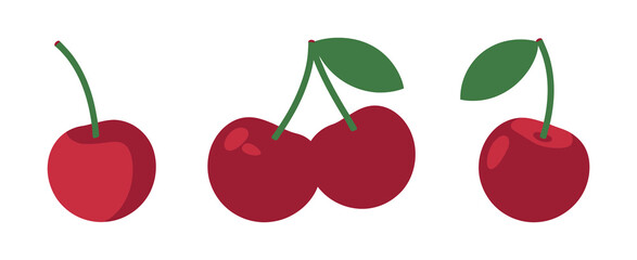 Cherries vector shiny bright red fruit illustration fresh berries healthy vitamins natural food isolated background © MdAlom