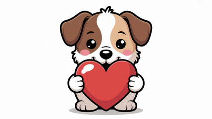 Cute puppy holding red heart symbolizing love and affection in a charming cartoon illustration