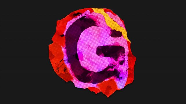A drag and drop vibrant and brightly coloured typographic letter with alpha, in a torn creased up paper and card punk style that folds out in to place with worn aged effects and paper tears.
