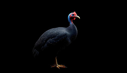 Obraz premium A guinea fowl is shown in profile against a black background