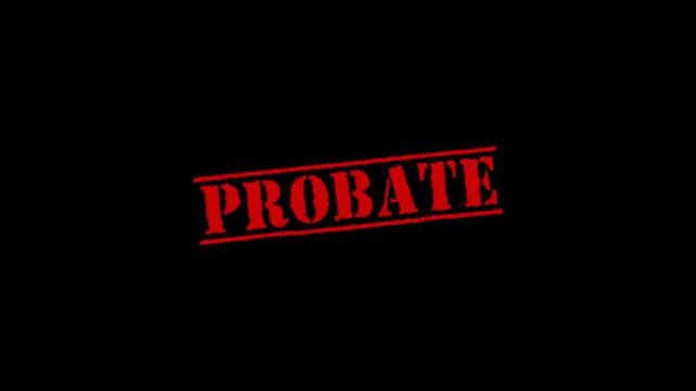 Probate text rubber stamp motion. Animated probate textured rubber stamp. Slide up to down 4k video.