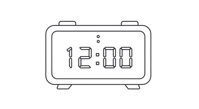 A digital clock displays noon on a table indoors.