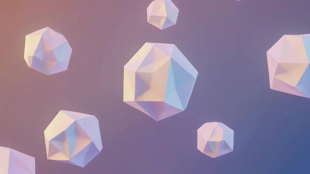 Floating geometric shapes in a gradient purple backdrop