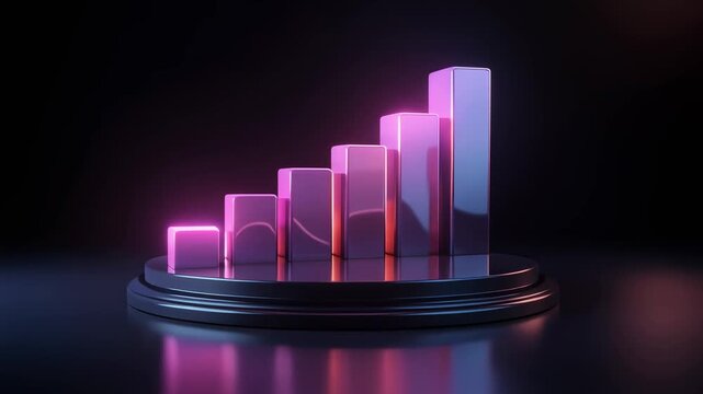 Futuristic bar graph illustration on a glowing circular base