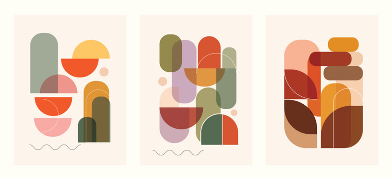 Abstract Organic Shape Poster Collection with Modern Minimal Geometric Forms and Earth Tone Colors