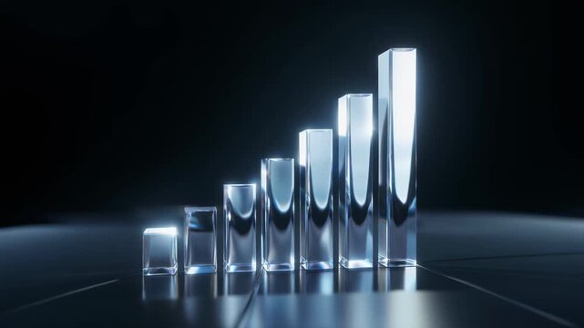Ascending series of transparent geometric blocks in a futuristic setting