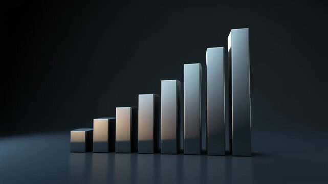 Ascending geometric bars against a dark gradient background