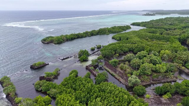 Micronesia Pohnpei Nan Madol Ancient Ruins Lost City Oceania Pacific Aerial Drone 4K