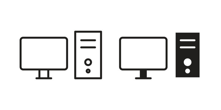 Desktop computer icon for mobile application, button and website design.