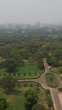 Vertical Aerial Shot of Purana Qila Old Fort New Delhi India
